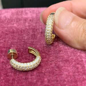 Elegant Gold tone tone &CZ Hoop Earrings NWOT